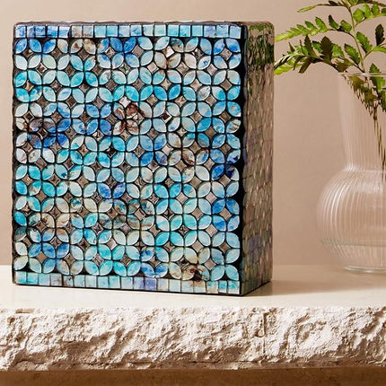 Blue Mosaic Cremation Urn - Hand Made Funeral Urn for Human Ashes - Large Adult Size Burial Urn - Hand Applied Individual Glass Tiles Create one of a Kind Work of Art - 200 cu in