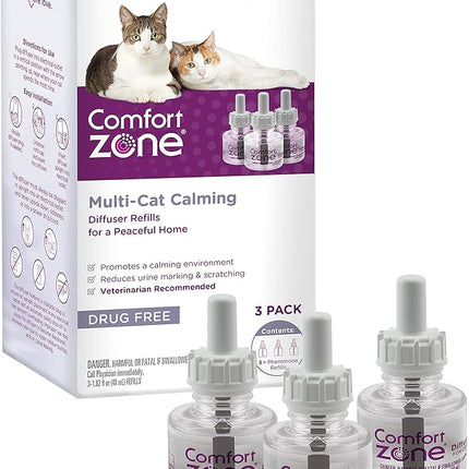 COMFORT ZONE Multi Cat Calming Diffuser Refill, 3 Pack – Cat Calming Pheromone Refills Help Reduce Anxiety, Stress, Scratching, Urine Marking, Multi-Cat Aggression, (30-Day Refills, 90-Day Supply)