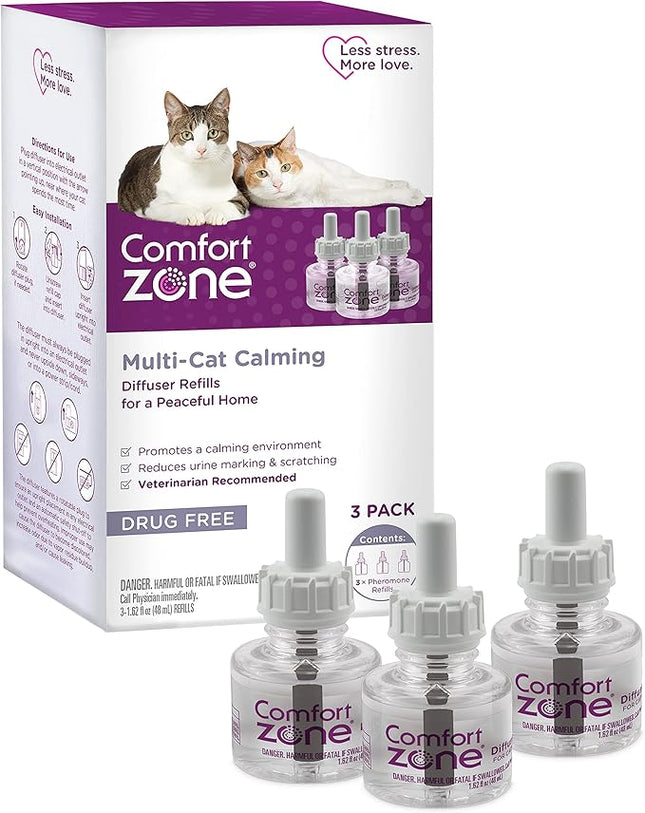 COMFORT ZONE Multi Cat Calming Diffuser Refill, 3 Pack – Cat Calming Pheromone Refills Help Reduce Anxiety, Stress, Scratching, Urine Marking, Multi-Cat Aggression, (30-Day Refills, 90-Day Supply)