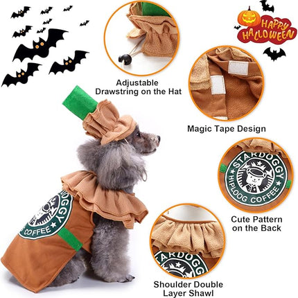 Latte Specialty Dog Costume - Coffee Shop Dog Cosplay Halloween Costumes, Puppy Christmas Party Attire for Medium Small Dogs Cats Pet Outfit Apparel Birthday Party Photo Props Dress up Accessories
