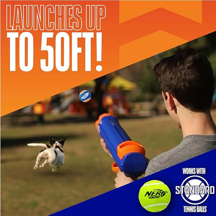 Nerf Dog Tennis Ball Blaster Dog Toy Blue/Orange, 16 Inch Compact Blaster with 1 Ball