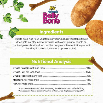 Fido - Belly Bones for Dogs, 4 Yogurt Flavor Large Dog Dental Treats (Made in USA) - 4 Count Dog Treats for Large Dogs - Plaque and Tartar Control for Fresh Breath, Digestive Health Support