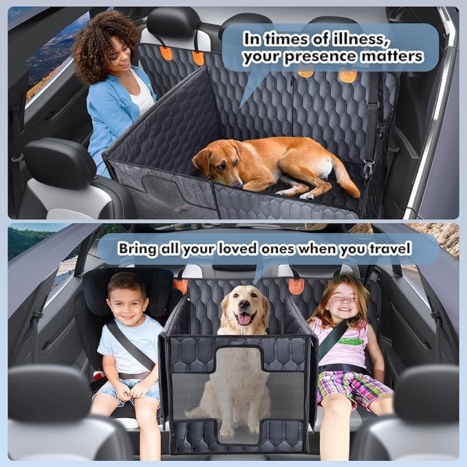XL 3-in-1 Convertible PU Leather Dog Car Seat Extender & Booster Seat – 400lb Capacity, Waterproof, Hard Bottom, Scratch-Proof Hammock for Cars & SUVs
