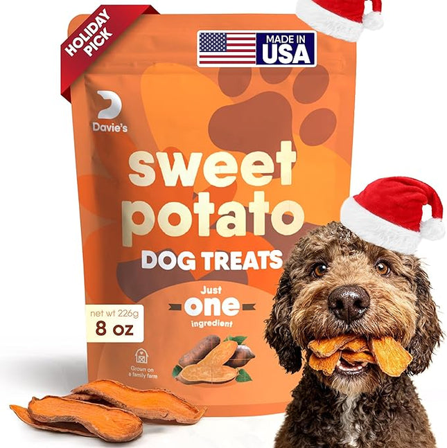 Davie's Sweet Potato Dog Treats - Healthy, Natural, Low Fat Chews Made in USA Only, 0.5 lb. Bag