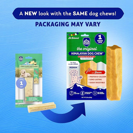 Himalayan Dog Chew Original Yak Cheese Chew, Bacon, 1 Medium Stick, 2.3 oz, Gluten Free, Healthy Treats, Grain & Lactose Free 100% Natural, Long Lasting, for Dogs Under 35 lbs