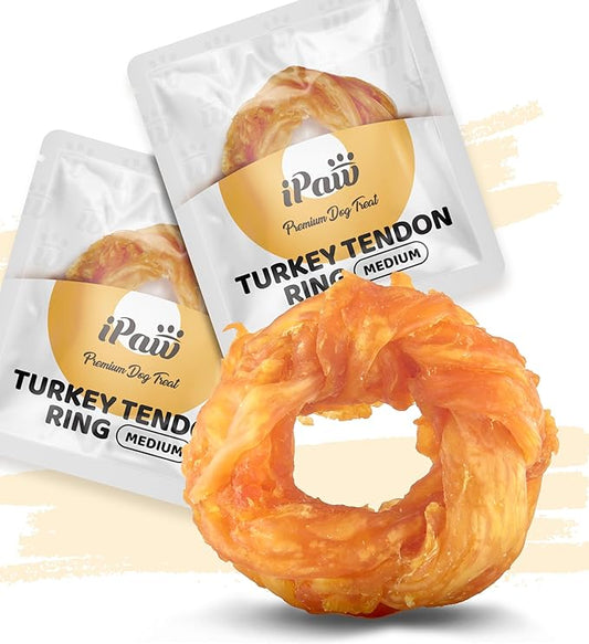 iPaw Turkey Tendon for Dogs, Ingredient Sourced from USA, Hypoallergenic, All Natural Human Grade Puppy Chew, Dog Treats for Signature Series, Rawhide Alternative, 2 Units/Pack Ring (Medium)