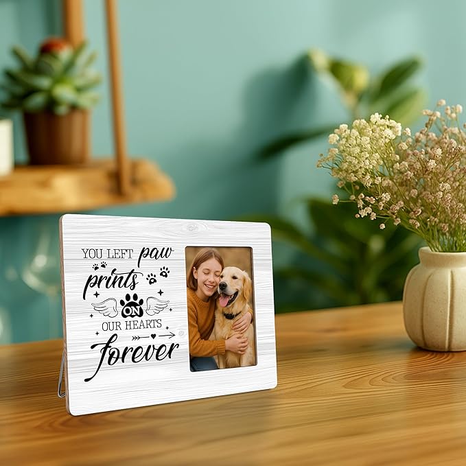 Dog Memorial Gifts for Loss of Dog Frame, Pet Loss Sympathy Gift Picture Frame, You Left Paw Prints on Our Hearts Frames Fits 4x6 Photo