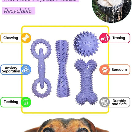 4 Pack Puppy Toys for 2-8 Months Puppies Cute Purple Teething Toys Soft Durable Interactive Chew Toy for Small Dogs