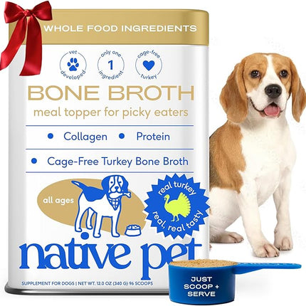 Native Pet Bone Broth for Dogs and Cats - Turkey Bone Broth Powder Dog Food Toppers for Picky Eaters - Provides Extra Nutrition for Joint Strength, Immune Support & Heart Health - 96 Scoops