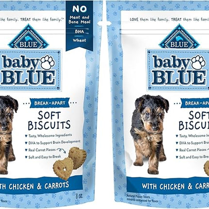 Blue Buffalo Baby Blue Soft Biscuits with DHA, Natural Dog Treats for Puppies, Great for Training, with Chicken & Carrots, 8-oz. Bag (Pack of 2)