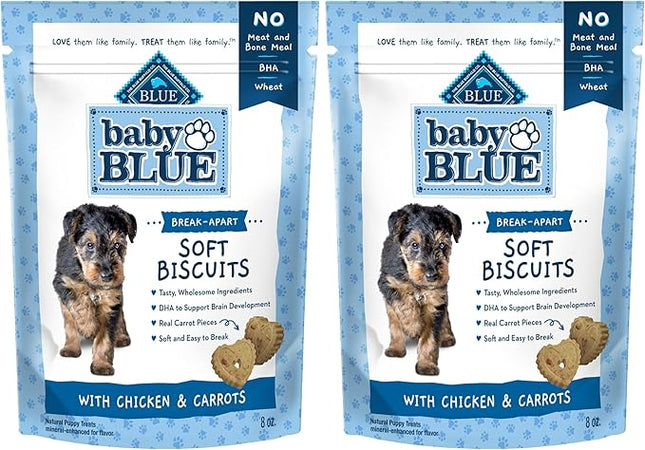 Blue Buffalo Baby Blue Soft Biscuits with DHA, Natural Dog Treats for Puppies, Great for Training, with Chicken & Carrots, 8-oz. Bag (Pack of 2)