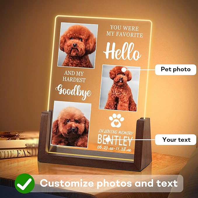 Pet Memorial Gifts for Dogs, Dog Memorial Gifts for Loss of Dog, Dog Memorial Night Light, Cat Loss Sympathy Gifts, Custom Pet Memorial Acrylic Plaque, Cat Memorial Gifts, Memorial Gifts for Pet Lover