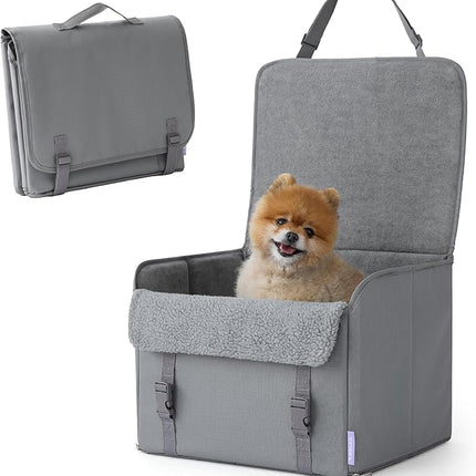 Lesure Dog Car Seat for Small Dogs, Foldable Pet Car Seat with Clip-On Safety Leash, Waterproof Puppy Booster Car Seat for Small Pets Under 25lbs, Portable Doggie Carseat Travel Carrier Bed, Grey