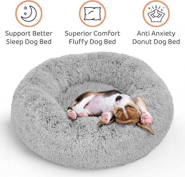 Donut Dog Bed - Premium Comfort for Anxiety Relief - Fluffy & Calming Design with Ultra-Plush Support | Cozy Round Dog Bed with Super Soft Circle Style (Grey, X-Large)