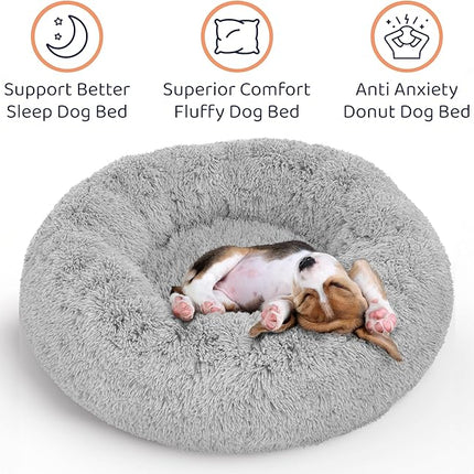 Donut Dog Bed - Premium Comfort for Anxiety Relief - Fluffy & Calming Design with Ultra-Plush Support | Cozy Round Dog Bed with Super Soft Circle Style (Grey, Medium)