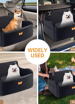 Car Seat for Large Size Dog, Booster Seat for Dogs Under 55 lbs or 2 Small Dogs, Soft Car Dog Bed Filling in Thick Memory Foam with 2 Safety Leashes and Storage Pocket (Black)