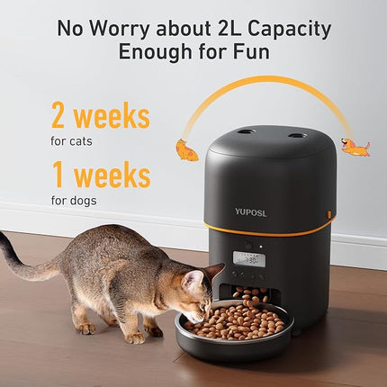 Automatic Cat Feeder - 2L Cat Food Dispenser, Timed Auto Pet Feeder with 180-day Battery Life, 1-6 Meals Per Day, 1-16 Portion, Desiccant Bag Keeps Dry Food Fresh, Also for Small Dogs