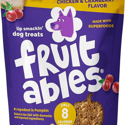 Fruitables Baked Dog Treats, Healthy Pumpkin Treat for Dogs, Low Calorie & Delicious, Free of Wheat, Corn and Soy, Made in The USA, Chicken and Cranberry Flavor, 20 oz