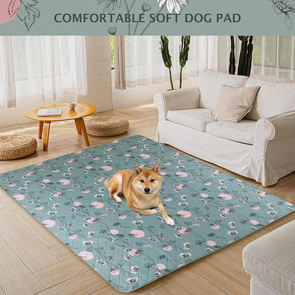 IEUUMLER Washable Pee Pads for Dogs, 1 Pack Non-Slip & Waterproof Pack Whelping Pad, Reusable Washable Puppy Potty Training Pad with Fast Absorbent for Playpen EU007 (Green Daisy, 48"X48"-1pcs)