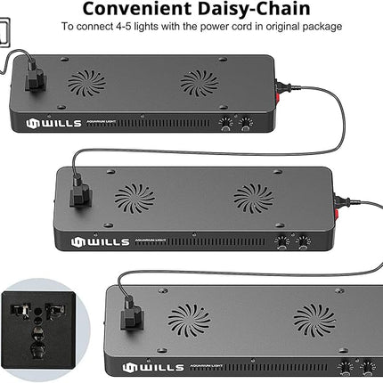 WILLS Full Spectrum Aquarium Light, Reef Lights for Coral with Dual Dimmable Channels, 55 Premium SMD Chips, Daisy Chain Design, Hanging Saltwater Fish Tank Light for SPS/LPS Coral Reef (165W/Black)