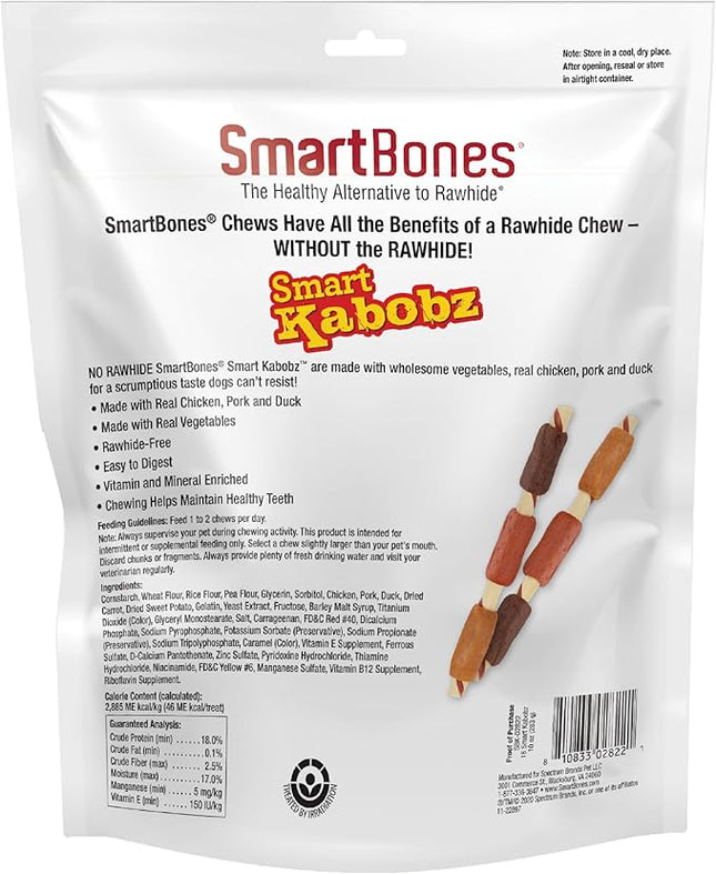 SmartBones Smart Kabobz, Treat Your Dog to a Rawhide-Free Chew Made With Real Chicken, Pork and Duck 18 Count (Pack of 1)