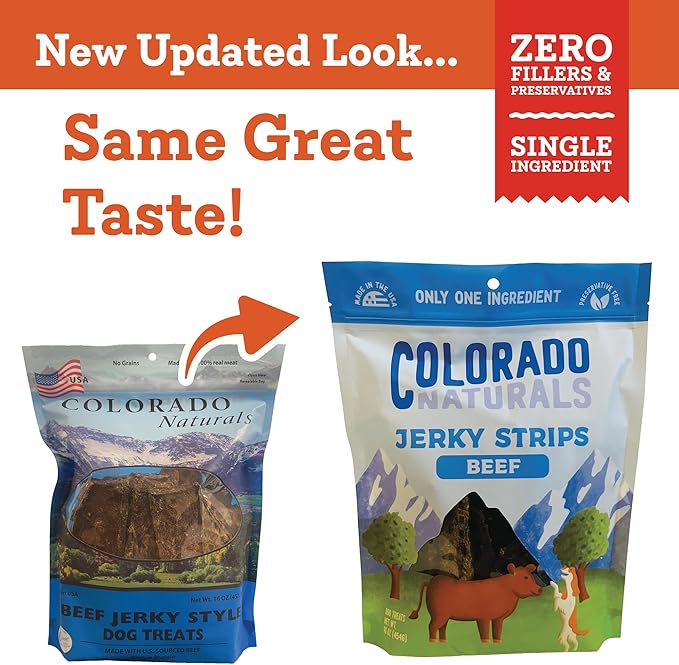 Beef Jerky Strips Dog Treats, 16 oz – All-Natural, Made in USA, No Fillers or Preservatives – Great for Muscle Development