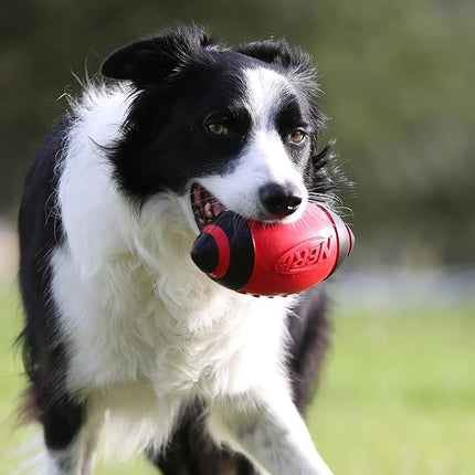 Nerf Dog Rubber Football Dog Toy with Interactive Squeaker, Lightweight, Durable and Water Resistant, 5 Inch Diameter for Medium/Large Breeds, Single Unit, Red