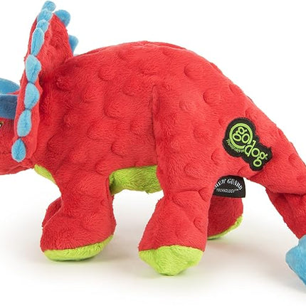 goDog Dinos Frills Squeaky Plush Dog Toy with Chew Guard Technology, Durable Fabric & Squeaker for Active Play, Red, Large
