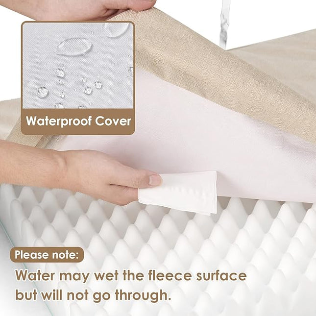 EHEYCIGA Waterproof Dog Bed Orthopedic 30"x20", Memory Foam Pet Bed for Medium Dogs, Washable Pet Mat with Removable Cover, Beige