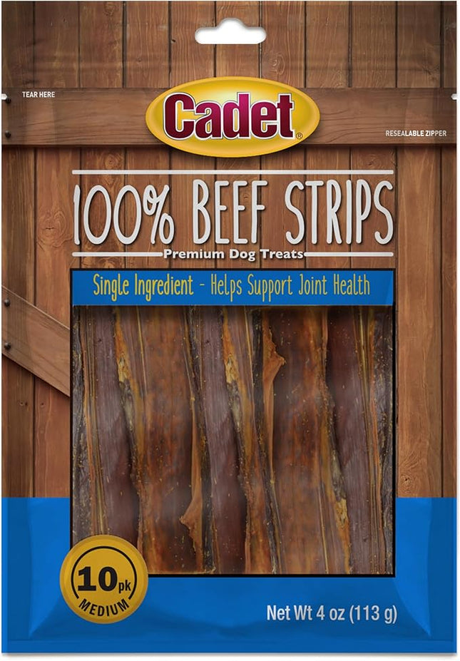 Cadet 100% Beef Strip Long Lasting Chews for Dogs, Single Ingredient Beef Esophagus Dog Treats, Natural High Protein Rawhide Alternative for Small & Large Dogs, 4 Ounce