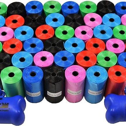 Downtown Pet Supply Dog Waste Bags (1000 CT - Rainbow Bags & 2 Dispensers) Clips to Dog Leashes & Harnesses - Poop Scoop Bags are Leak-Proof & Unscented