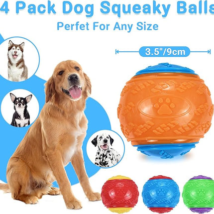 3.5in Squeaky Dog Balls Toys for Training, Dog Toys to Keep Them Busy, High Bouncy Balls for Interactive Playing, Great for Puppy Pet Teething and Chew 4Pcs