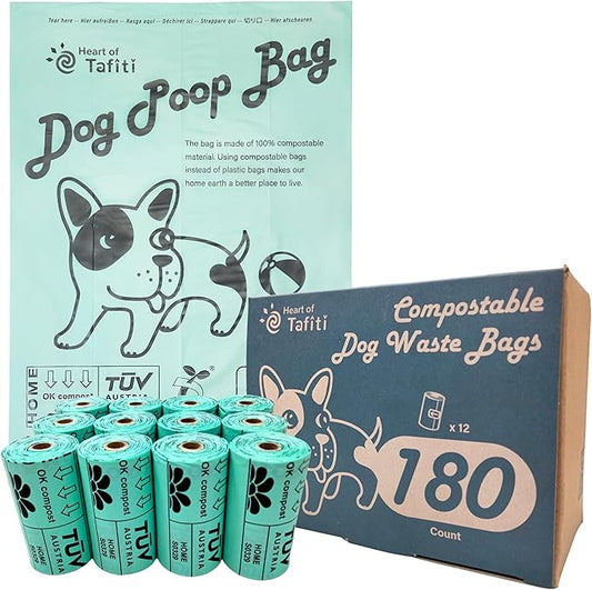 Dog Poop Bags, Poop Bags for dogs-180 Count, Doggie Poop Bags, Dog Waste Bags, Certified Compostable, Extra Thick & Leak Proof, Unscented, Eco-Friendly, 9 x 13 Inches