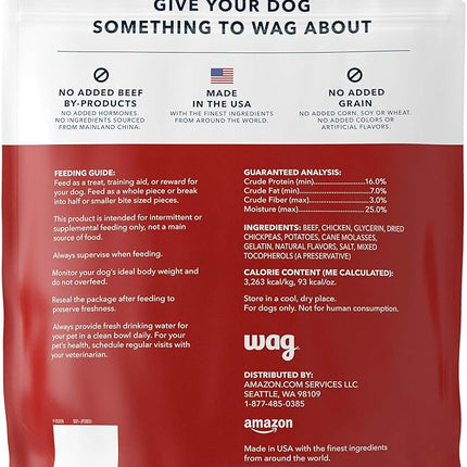 Amazon Brand - Wag Soft & Tender American Jerky Dog Treats – Beef Recipe (24 oz)