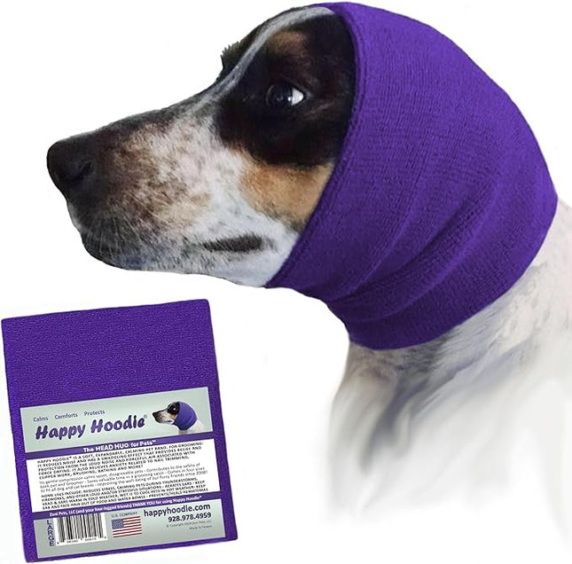 Happy Hoodie The Original Dog & Cat Calming Band - American Brand - Anxiety Relief/Noise Protection-Grooming-Thunder-Fireworks (Large, Purple) - Since 2008