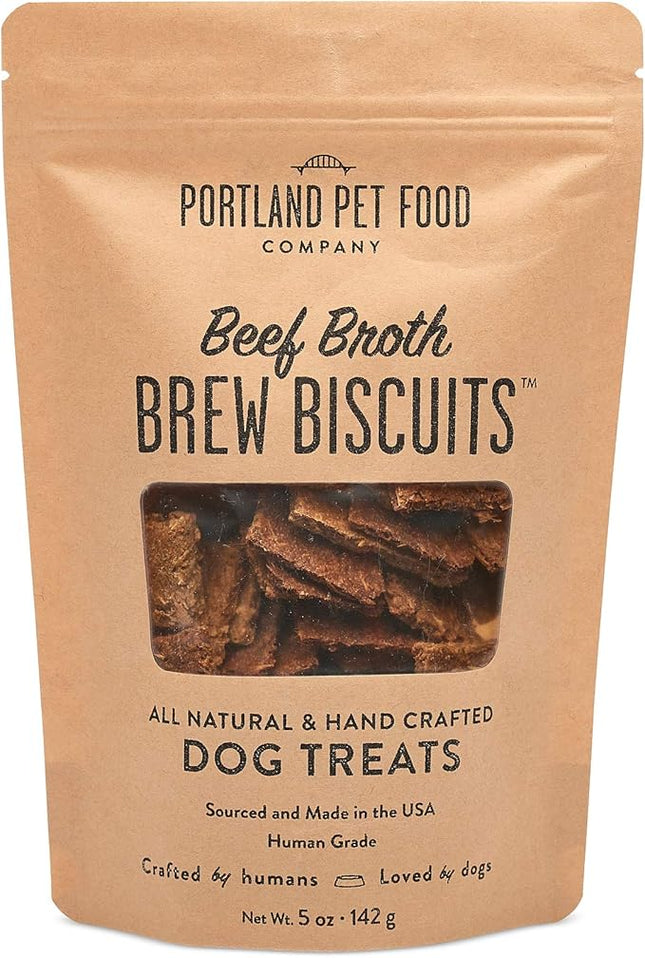 CRAFTED BY HUMANS LOVED BY DOGS Portland Pet Food Company Beef Broth Brew Biscuit Dog Treats (1 Pack, 5 oz Bag) – All Natural, Human-Grade, USA-Sourced and Made