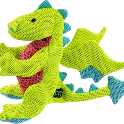 goDog Mesh Dragons Squeaky Plush Dog Toy, Double Chew Guard Technology - Green, Large