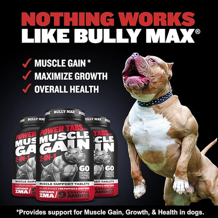Bully Max 2-in-1 Muscle Builder Chewable Tablets for Dogs - Puppy & Dog Vitamins, Supplements for Muscle Gain & Growth - Canine Multivitamins Essentials for All Breeds & Ages - 30 Tabs