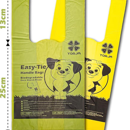 YORJA Tie Handles Dog Poo Bags, 440 Pet Poop Bags, Thick and Strong 100% Leak-Proof Biodegradable Waste Bags (Green)