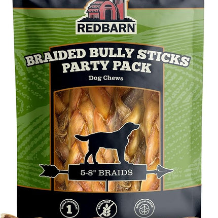 Redbarn Pet Products All Natural 5"-8" Braided Bully Sticks for Small & Large Dogs - Healthy Long Lasting Beef Chews Variety Party Pack - Single Ingredient Low Odor Rawhide Free - 8 oz Bag
