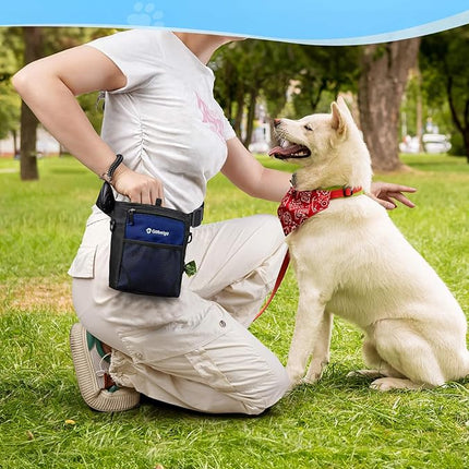 Gobeigo Dog Treat Pouch with Silicone Snack Bag, Front Pocket fits All Phones, 4 Cup Treat Bag with Training Clicker, Upgrade Stronger Magnetic Closure, 3 Ways to Wear Walking Fanny Pack (Navy Blue)