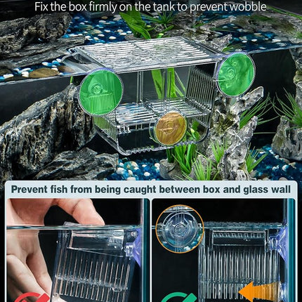 Pawfly Aquarium Breeding Box, Acrylic Fish Isolation Box with 6 Suction Cups, Aquarium Acclimation Hatchery Incubator for Baby Shrimp Betta Aggressive Fish Guppy (Small)