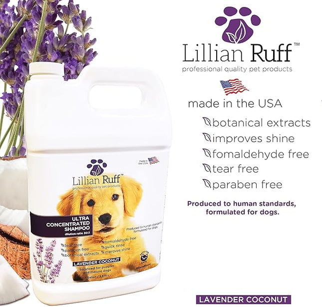 Lillian Ruff PRO Formula Ultra Concentrated Dog Shampoo – Makes 4 Gallons/30 Bottles, 30:1 Dilution, Professional Pet Shampoo for Sensitive Skin | Deodorizing & pH-Balanced Made in USA - Gallon
