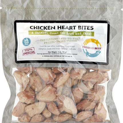 Fresh Is Best Freeze Dried Dog Treats - Raw Freeze Dried Chicken Hearts for Dogs & Cats - Dog Training Treats in Resealable Zipper Bag - High-Protein Single Ingredient - Made in The USA