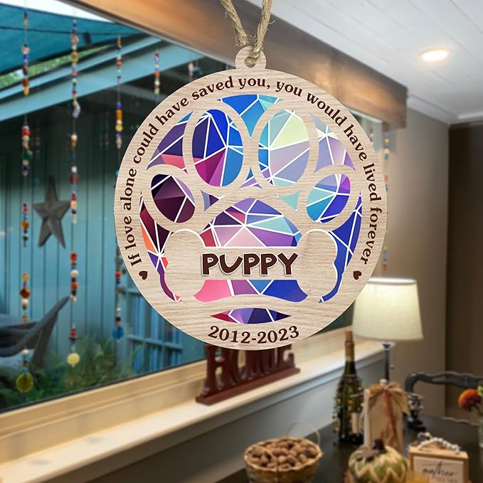 BSQUIELE Personalized Suncatcher Ornaments, Memorial Gifts for Loss of Dog, Custom Dog Ornament with Name, Dog Memorial Suncatcher, Sympathy Gift for Dog Lover, Xmas Ornament, Xmas Tree Decoration V3