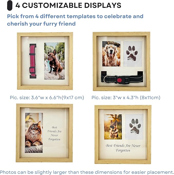 Pet Memorial Dog Picture Frame, 4 Customizable Displays, 9x9, Paw Print Kit for Dogs, Pet Memorial Gift for Dogs, Loss of Dog Sympathy Gift, Pet Paw Print Impression Kit (Natural)