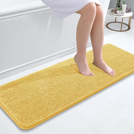 OLANLY Bathroom Rugs 47x17, Extra Soft Absorbent Chenille Bath Rugs, Rubber Backing Quick Dry, Machine Washable Bath Mats for Bathroom Floor, Tub and Shower, Home Decor Accessories, Yellow