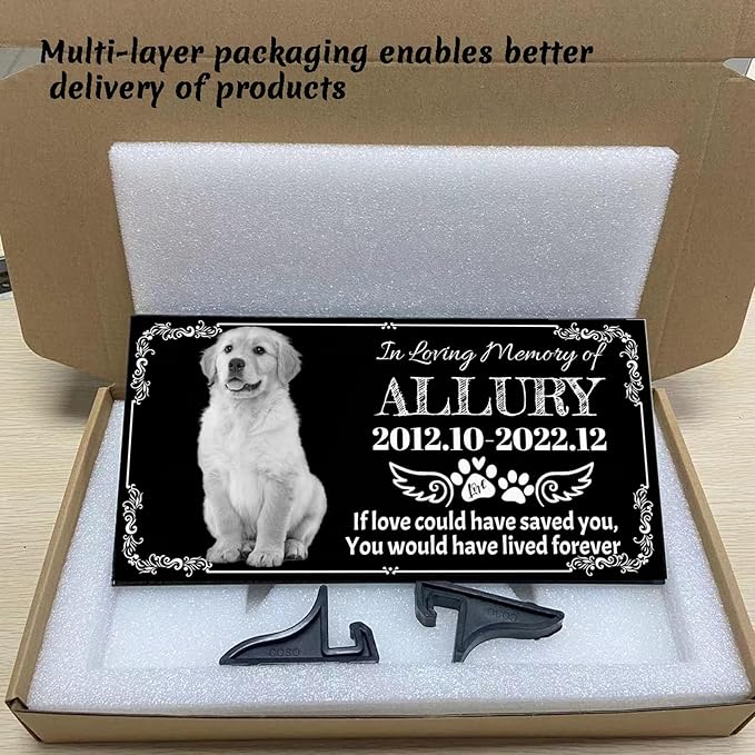Dog Headstone,Pet Memorial Stone,Black Granite Memorial Garden Stone Engraved with Photo,Pet Headstones Personalized Pet Memorial Stones for Dog,Cat Tombstone (Dog Headstone)