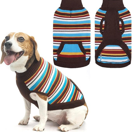 BINGPET Turtleneck Dog Sweater for Small Medium Large Dogs Boy or Girl,Warm Knitted Pullover Pet Sweaters,Colorful Striped Puppy Sweater with Cute Pocket,Great Gift for Pet in New Year(Brown,XS)