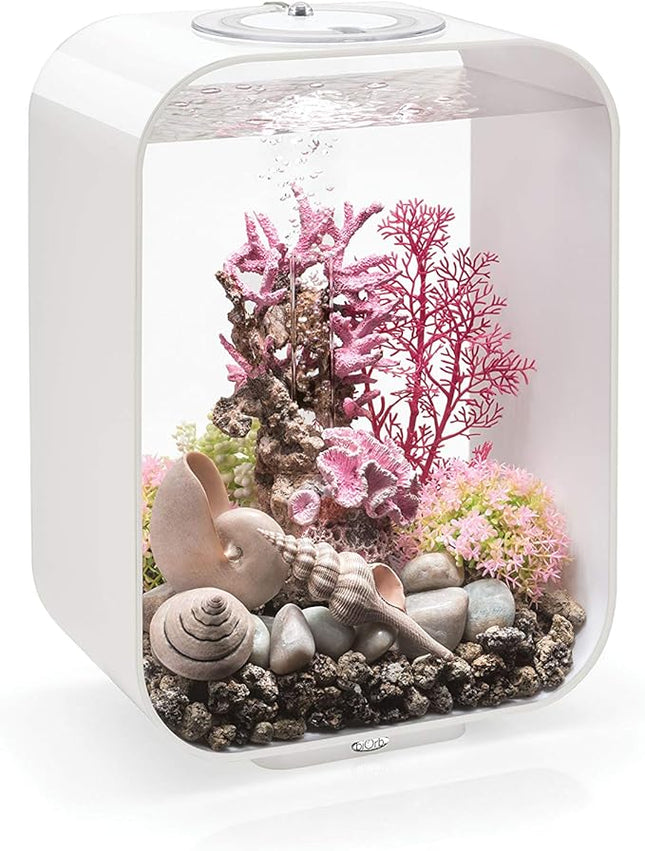 biOrb Life 15 Acrylic 4-Gallon Aquarium with White LED Lights Modern Compact Tank for Tabletop or Desktop Display, White